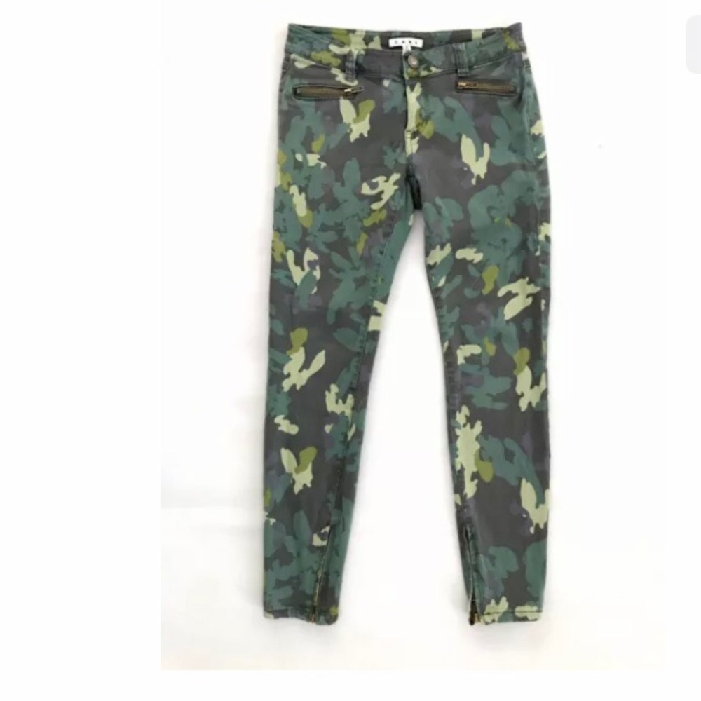 Cabi Camo Skinny Ankle Pants Green Zip Ankles 2